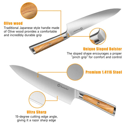 Block Knives Set 6PCS for Kitchen High Carbon Stainless Steel Chef's Cutting Knife Vegetable Fruit Meat Slicing Paring Knife