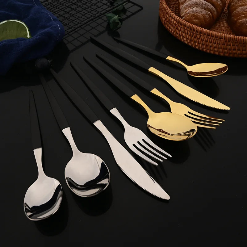 12Pcs Stainless Steel Dinnerware Set Golden Cutlery Spoon Fork Knife Western Cutlery Silverware Flatware Tableware Supplies