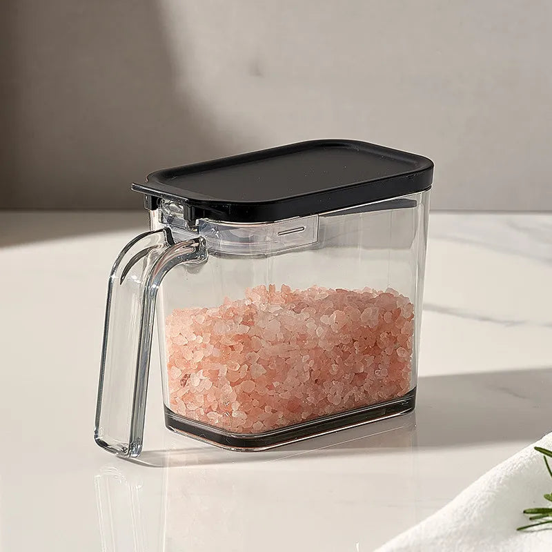 1 Sealed Pop-Top Seasoning Box with Spoon, Household Moisture-Proof Seasoning Bottle, Msg Salt Seasoning Storage Box