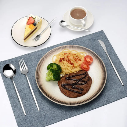4pcs Gold Flatware Set Tableware Fine Dining Utensil Set Include Knives Forks and Spoons,Circular Fine Handle Kitchen Tools