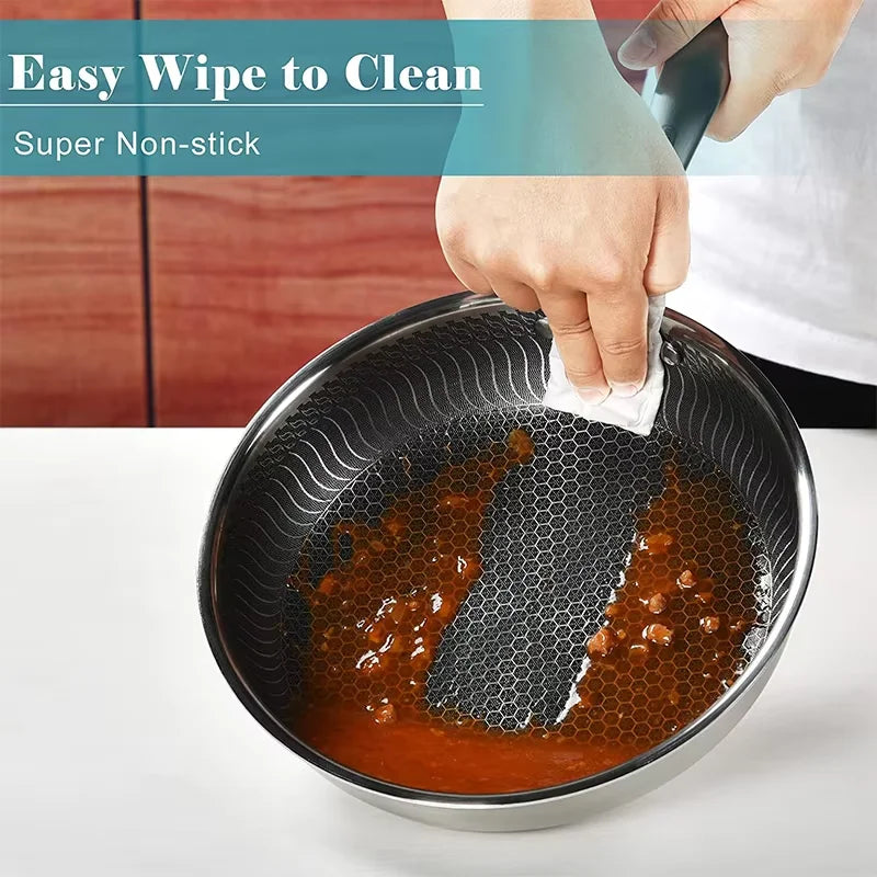 Nonstick Frying Pan Skillet 316 Stainless Steel Frying Pan WIth Lid Non-toxic Chef's Pan Skillets Compatible with All Cooktops