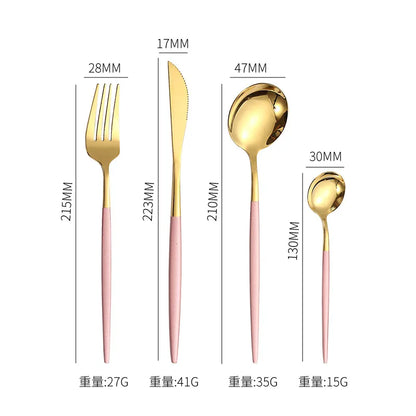 4 Piece Stainless Steel Flatware Set Knife Fork Spoon Teaspoon Western Cutlery for Home Dining Gift