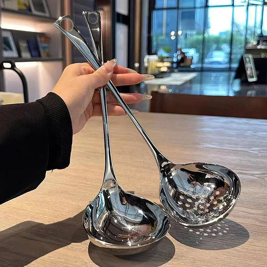 Stainless Steel Soup Ladle Creative Long Handle Soup Spoon Cutlery Hotel Hot Pot Spoon Home Kitchen Cooking Essential Tools