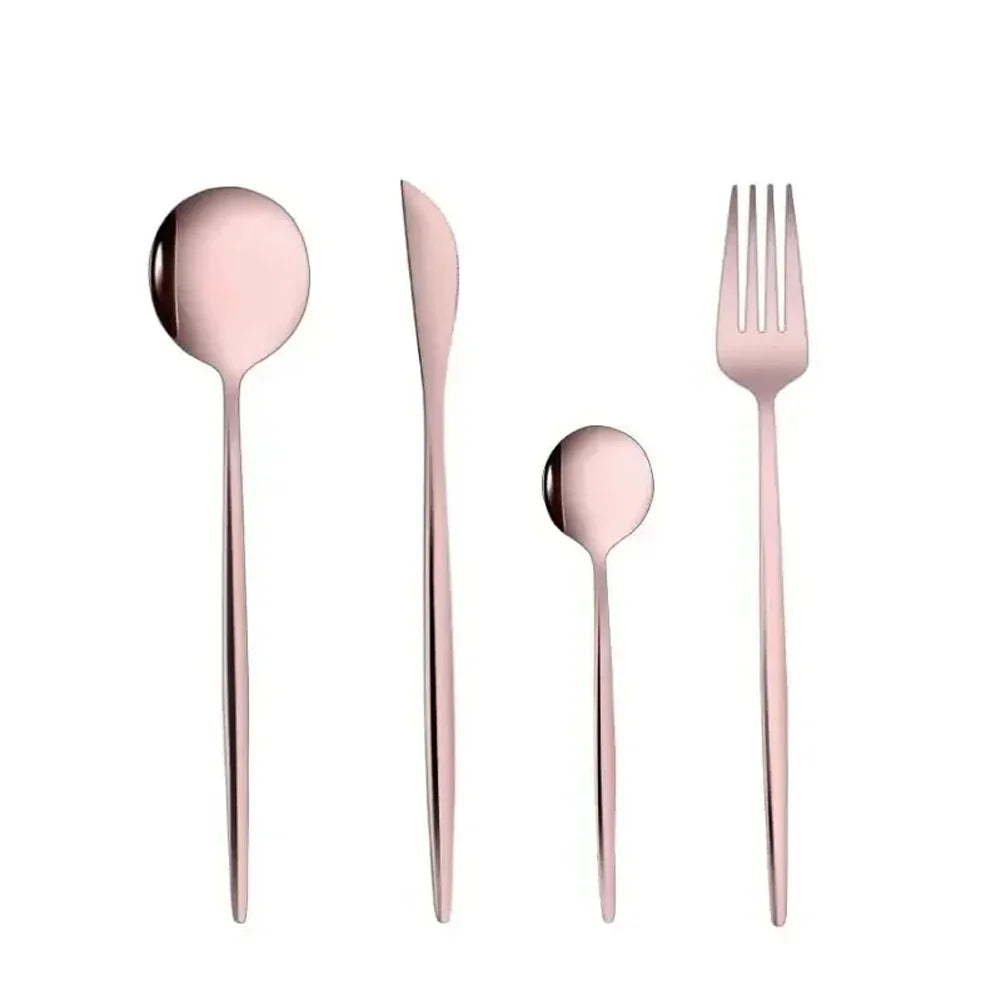 4pcs Gold Flatware Set Tableware Fine Dining Utensil Set Include Knives Forks and Spoons,Circular Fine Handle Kitchen Tools