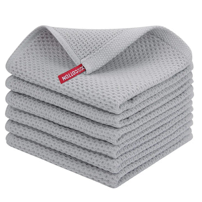 100% Cotton Waffle Weave Kitchen Dish Cloths, Ultra Soft Absorbent Quick Drying Dish Towels, 12x12 Inches, 6-Pack