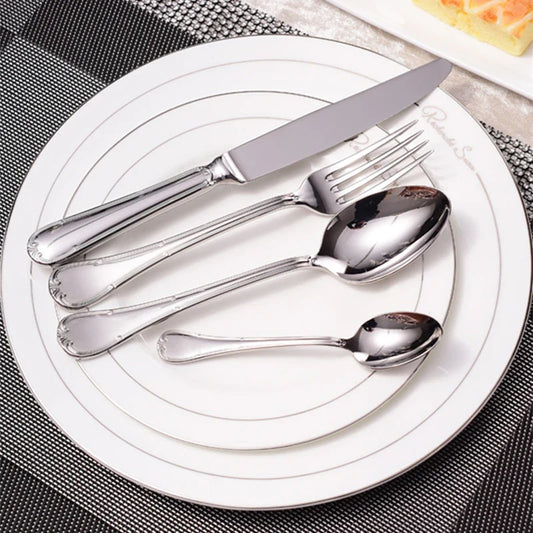 High Quality Shiny Dinnerware Set 18/10 Stainless Steel Mirror Silver Cutlery Set 304 Flatware For 6Drop Ship