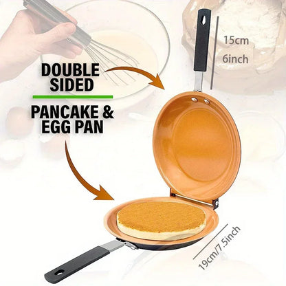 Double-Sided Non-Stick Ceramic Frying Pan Pancake Maker Foldable Kitchen Cookware for Bread Egg Breakfast