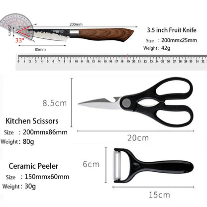 6 PCS Stainless Steel Kitchen Knife Sets Chef Slicing Nakiri Paring Scissors Peeler Sets Cooking Lover Tools Household Knife Set