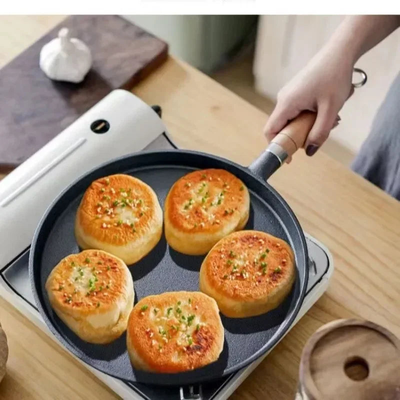 26cm Cast Iron Frying Pan Uncoated Non-stick Egg Pancake Pan Crepe Maker Steak Frying Pot Gas Induction Cooker Kitchen Cookware