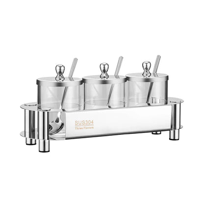 304 Stainless Steel Seasoning Jar Set Transparent Glass Pepper Salt Jar Seasoning Spice Seasoning Kitchen Food Storage Container