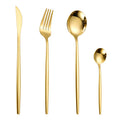 4pcs Gold Flatware Set Tableware Fine Dining Utensil Set Include Knives Forks and Spoons,Circular Fine Handle Kitchen Tools