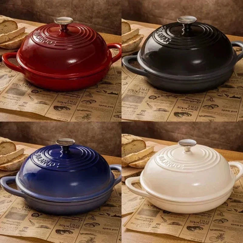 11 Inch Red Enameled Cast Iron Bread Pan with Lid Dutch Oven for Sourdough Baking - Oven Safe Kitchen Baking Dish