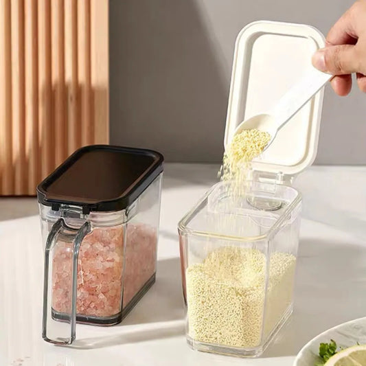 1 Sealed Pop-Top Seasoning Box with Spoon, Household Moisture-Proof Seasoning Bottle, Msg Salt Seasoning Storage Box
