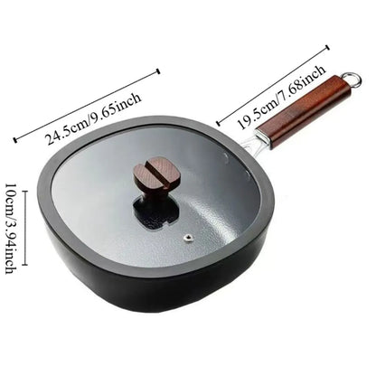Cookware Refined Iron Square Frying Pan No Coating Flat Bottomed Stir Fry Pot Mini Wood Handle Nonstick Pan Induction Cooker