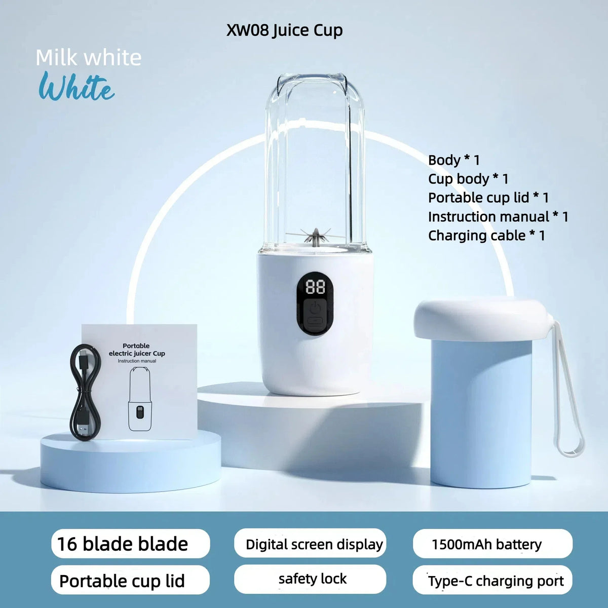 Portable Blender Bottle Electric 6 Blades Multifunction Juice Blender Fresh Juice Smoothie Blender Ice CrushCup Food Processor