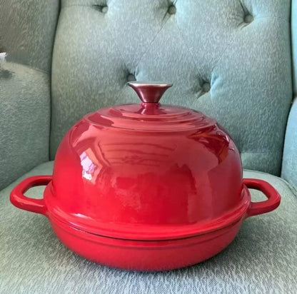 11 Inch Red Enameled Cast Iron Bread Pan with Lid Dutch Oven for Sourdough Baking - Oven Safe Kitchen Baking Dish