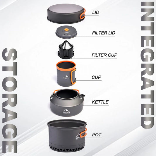 Camping Tableware Outdoor Cookware Set Pots Tourist kettle coffee cup filte Kitchen Equipment Gear Utensils Hiking Picnic Travel