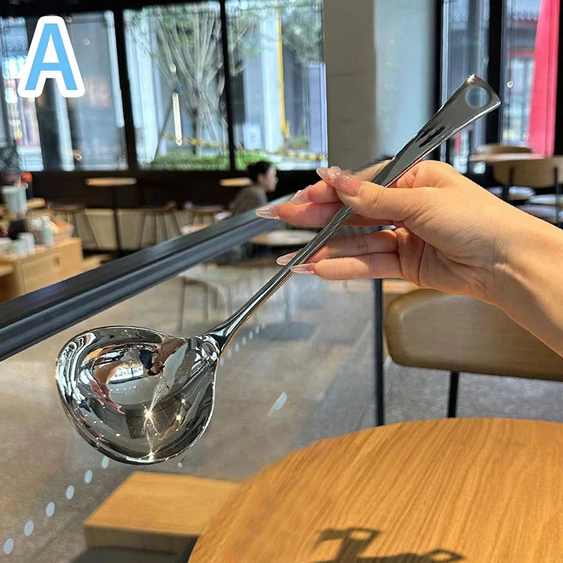 Stainless Steel Soup Ladle Creative Long Handle Soup Spoon Cutlery Hotel Hot Pot Spoon Home Kitchen Cooking Essential Tools