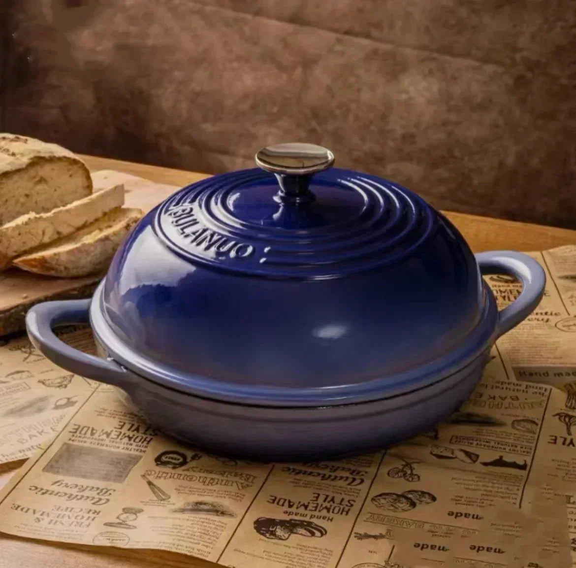 11 Inch Red Enameled Cast Iron Bread Pan with Lid Dutch Oven for Sourdough Baking - Oven Safe Kitchen Baking Dish