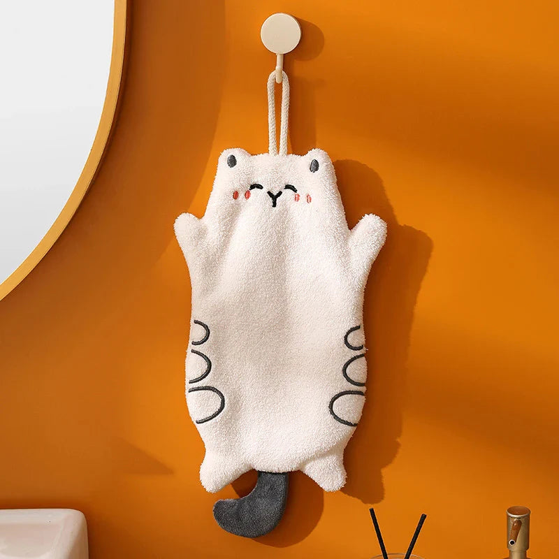Cute Cat Hand Towels Kitchen Wipe Water Cloth Kitchen Hanging Towels Dishwashing Cloth Bathroom Quickly Dry Cleaning Hand Towel