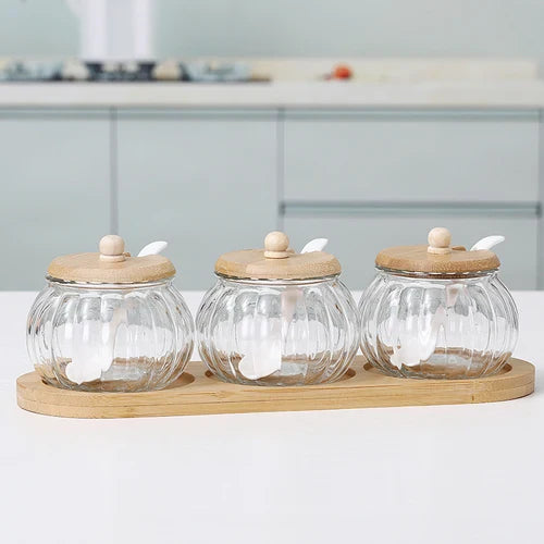 Glass Seasoning Jar Combination Set Single Salt Shaker Sugar Bowl Nordic Japanese Seasoning Box with Lid Kitchen Household Items