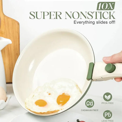 2/3Pcs Frying Pans Set Stackable Nonstick Egg Fry Pans with Removable Handle Non Stick Fried Steak Skillet Cooking Pot Cookware