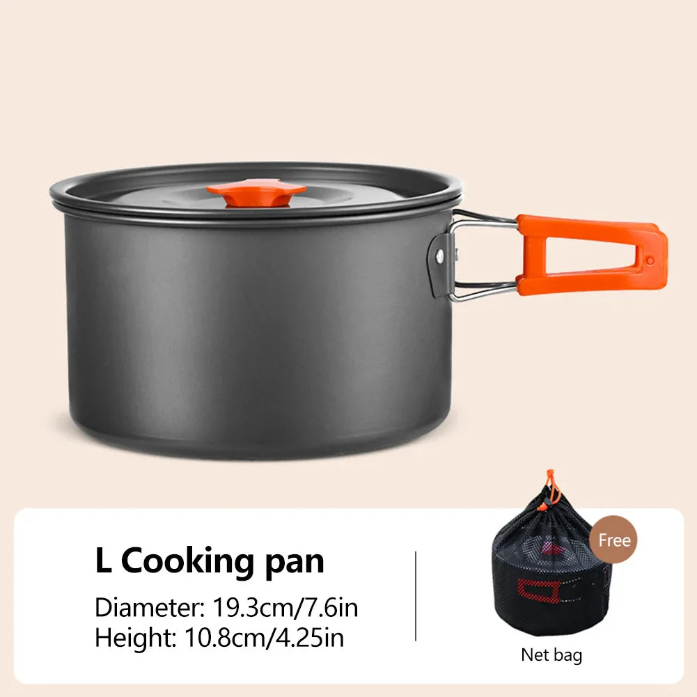 Camping Cookware Set Aluminum Portable Outdoor Tableware Cookset Cooking Kit Pan Bowl Kettle Pot Hiking BBQ Picnic Equipment