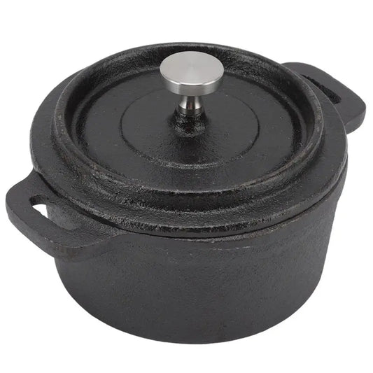 Y50A-Dutch Oven Cast Iron Pot With Lid Double Layer Traditional Thick Design With Handle For Slow Cooking Kitchen 10Cm Diameter