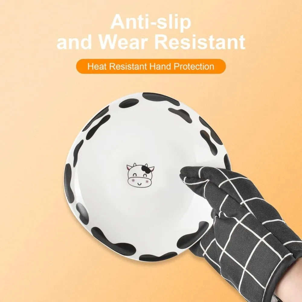 Oven Mitts Heat Resistant Cooking Gloves Thick Baking Mittens Grilling BBQ Gloves Non Slip Kitchen Microwave Oven Gloves
