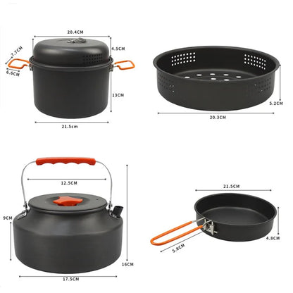 Outdoor Cookware Set Camping Cooking Pot Kettle Steamer Fry Pan Cooking Set
