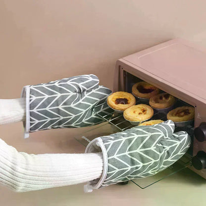 Oven Baking Gloves Oven Mitts Microwave Oven Gloves High-temperature Resistant Cotton Linen Gloves Kitchen Baking Tools Bakeware