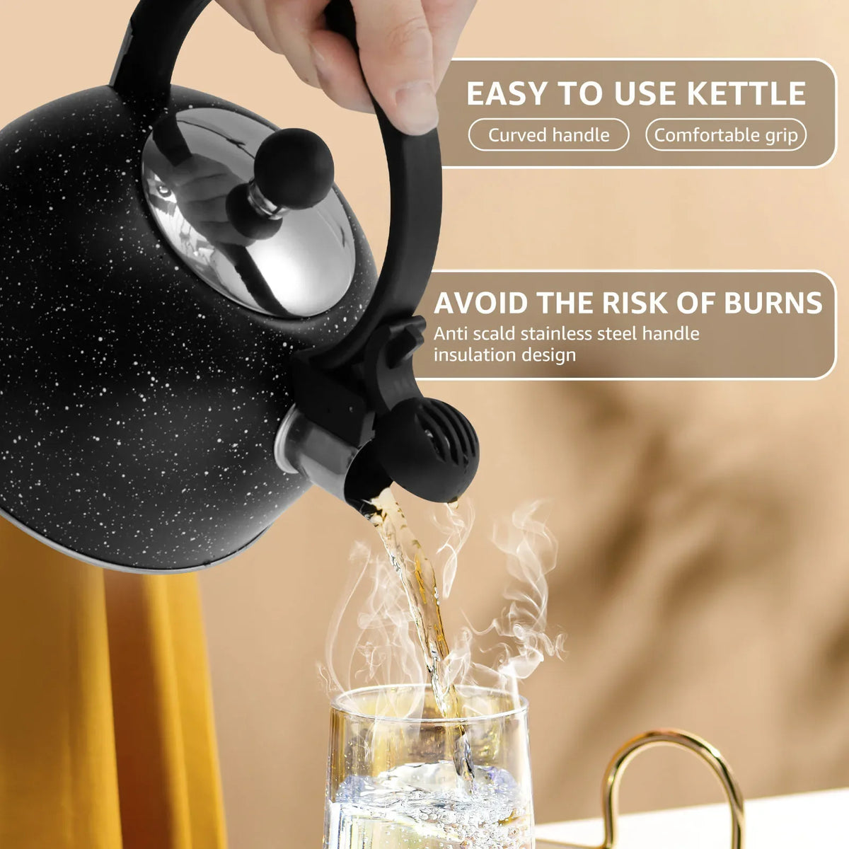 Whistling Kettle with Ergonomic Handle 2L Stove Top Kettle Stainless Steel Stove Top Tea Kettle Rapid Boiling Stove Top Tea Pots