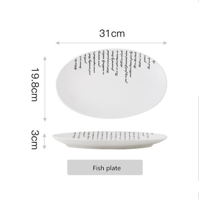 Creative English alphabet White Dinner Plate  Ceramic Kitchen Plate Tableware Set Food Dishes Rice Salad Noodles Bowl Soup