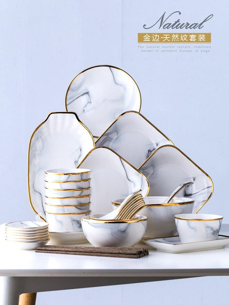 Nordic wind ceramics Phnom Penh marble tableware set christmas Bowl dish set bowl  soup dishes and dishes for household use