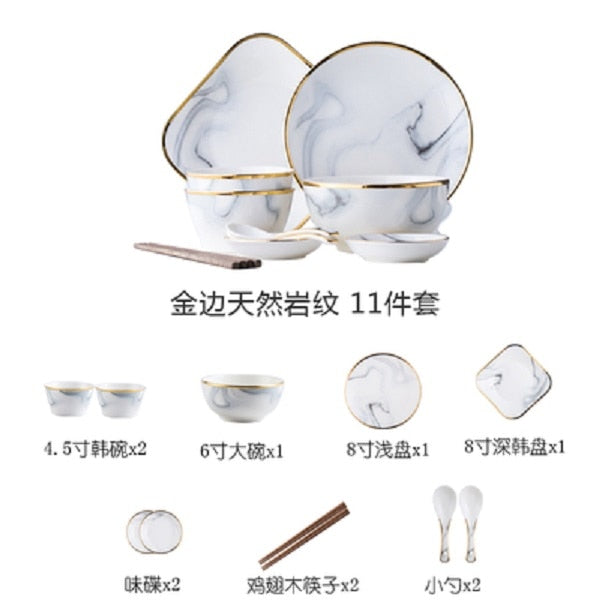 Nordic wind ceramics Phnom Penh marble tableware set christmas Bowl dish set bowl  soup dishes and dishes for household use
