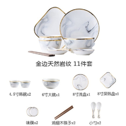 Nordic wind ceramics Phnom Penh marble tableware set christmas Bowl dish set bowl  soup dishes and dishes for household use