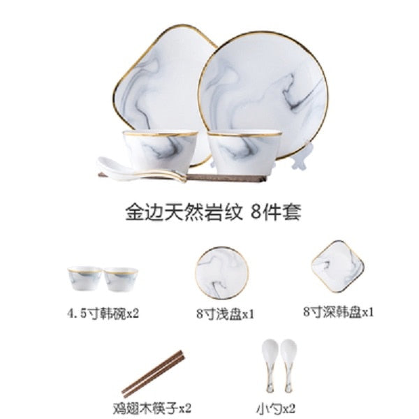 Nordic wind ceramics Phnom Penh marble tableware set christmas Bowl dish set bowl  soup dishes and dishes for household use