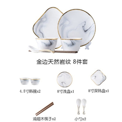 Nordic wind ceramics Phnom Penh marble tableware set christmas Bowl dish set bowl  soup dishes and dishes for household use
