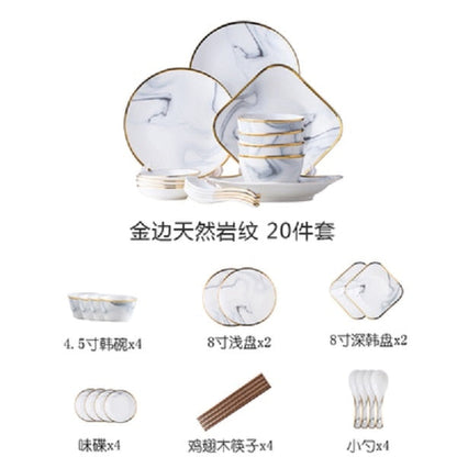 Nordic wind ceramics Phnom Penh marble tableware set christmas Bowl dish set bowl  soup dishes and dishes for household use