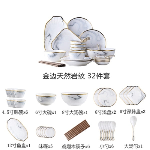 Nordic wind ceramics Phnom Penh marble tableware set christmas Bowl dish set bowl  soup dishes and dishes for household use