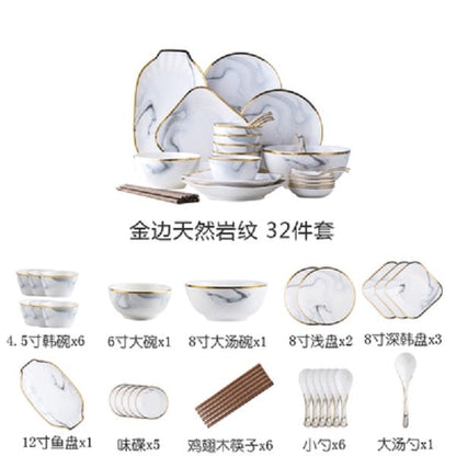 Nordic wind ceramics Phnom Penh marble tableware set christmas Bowl dish set bowl  soup dishes and dishes for household use