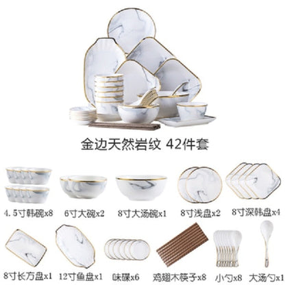 Nordic wind ceramics Phnom Penh marble tableware set christmas Bowl dish set bowl  soup dishes and dishes for household use