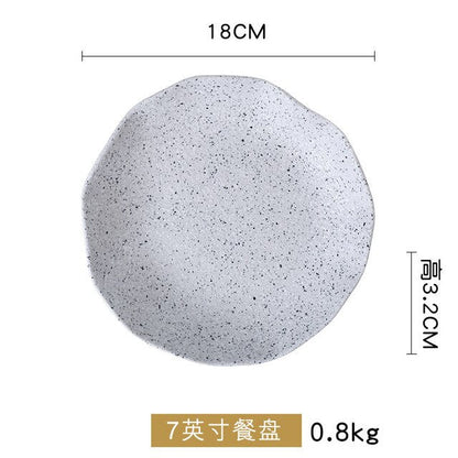 New Design Granite Pattern Ceramic Food Plate Dish Rice Salad Bowl Retro Porcelain Tray Household Tableware Dinner Plate Set