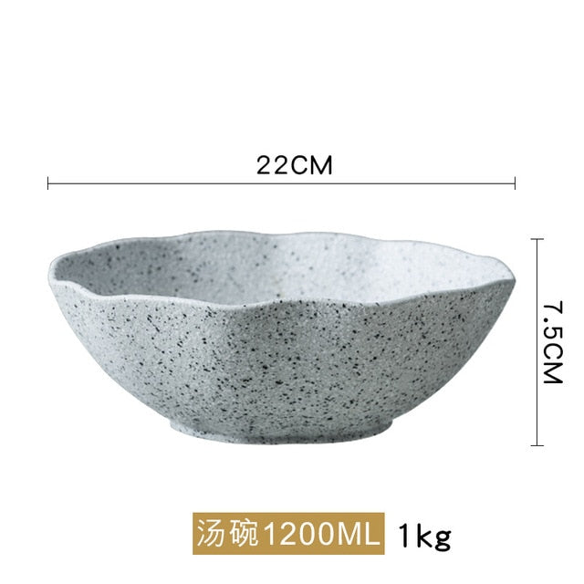 New Design Granite Pattern Ceramic Food Plate Dish Rice Salad Bowl Retro Porcelain Tray Household Tableware Dinner Plate Set