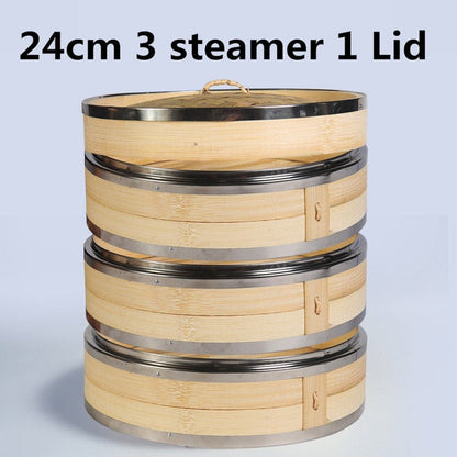 One two three Cage with Cover Cooking Bamboo Steamer Fish Rice Snack Basket Set Kitchen Cooking Tools dumpling steamer steam pot