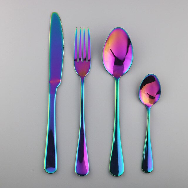 Westerm Blue Cutlery Set Dinnerware Forks Knives Spoons Tea Spoon Flatware Kitchen Dinner 18/10 Stainless Steel Tableware Set